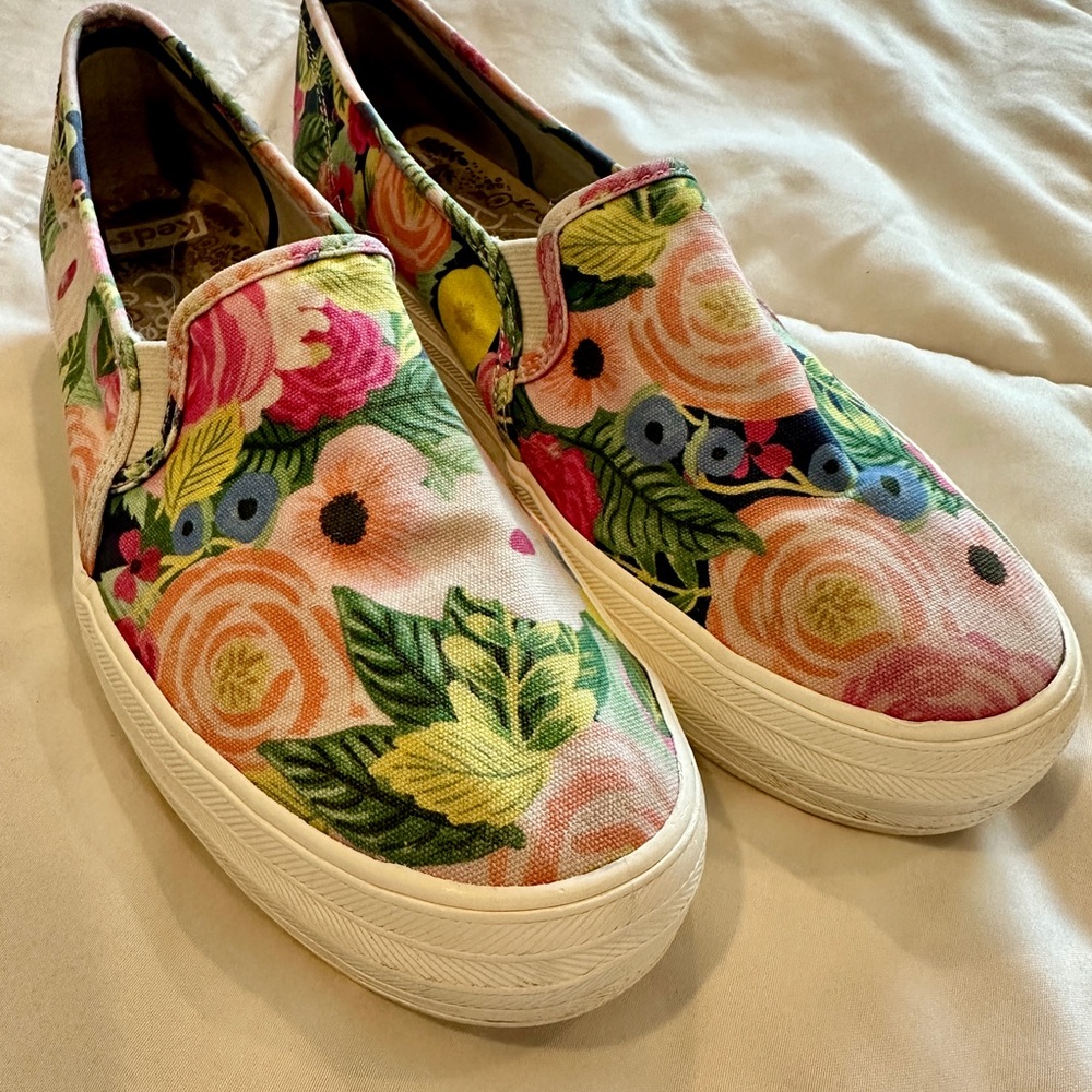 Keds Rifle Paper Pink Floral Slip-On Canvas Shoes 9
